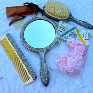 Vintage brush set and beauty accessories